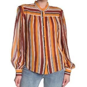 Frame Denim 100% Silk Multicolor Striped Sheer Blouse